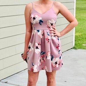Soprano floral dress spaghetti strap Sz small light purple mauve mini Spring